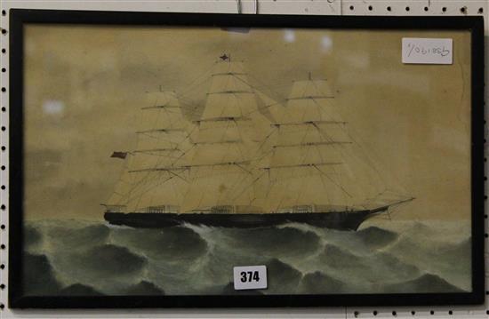 Watercolour of a sailing vessel